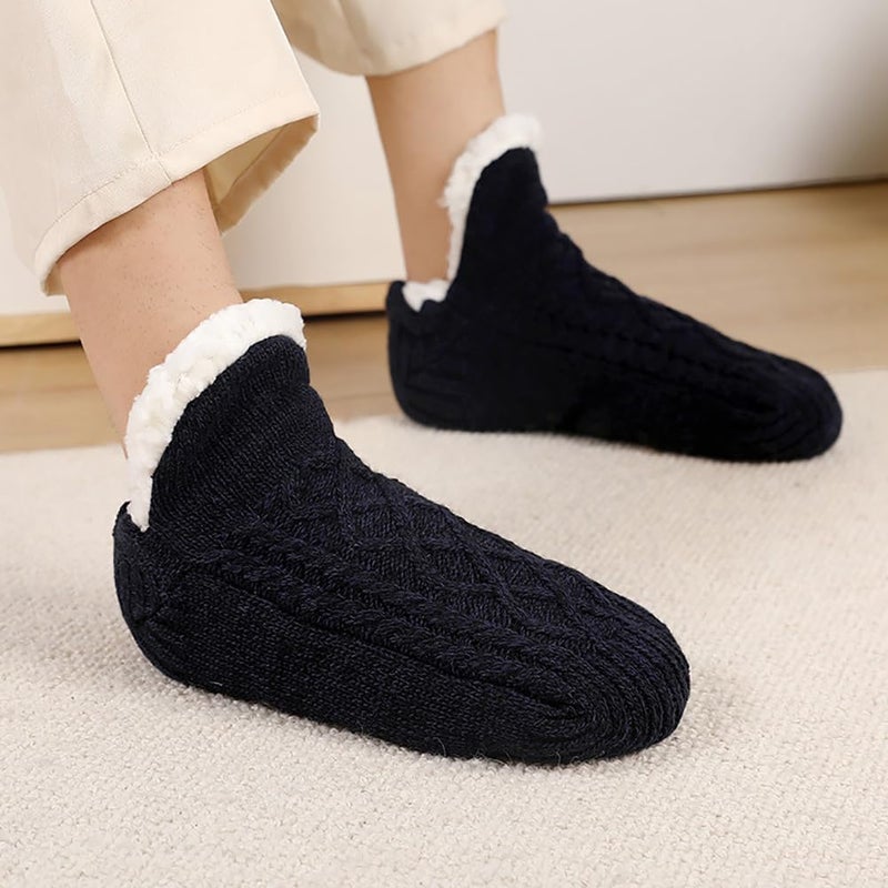 Unisex plush warm home socks thick velvet lined non-slip indoor floor Socks red - Image 2
