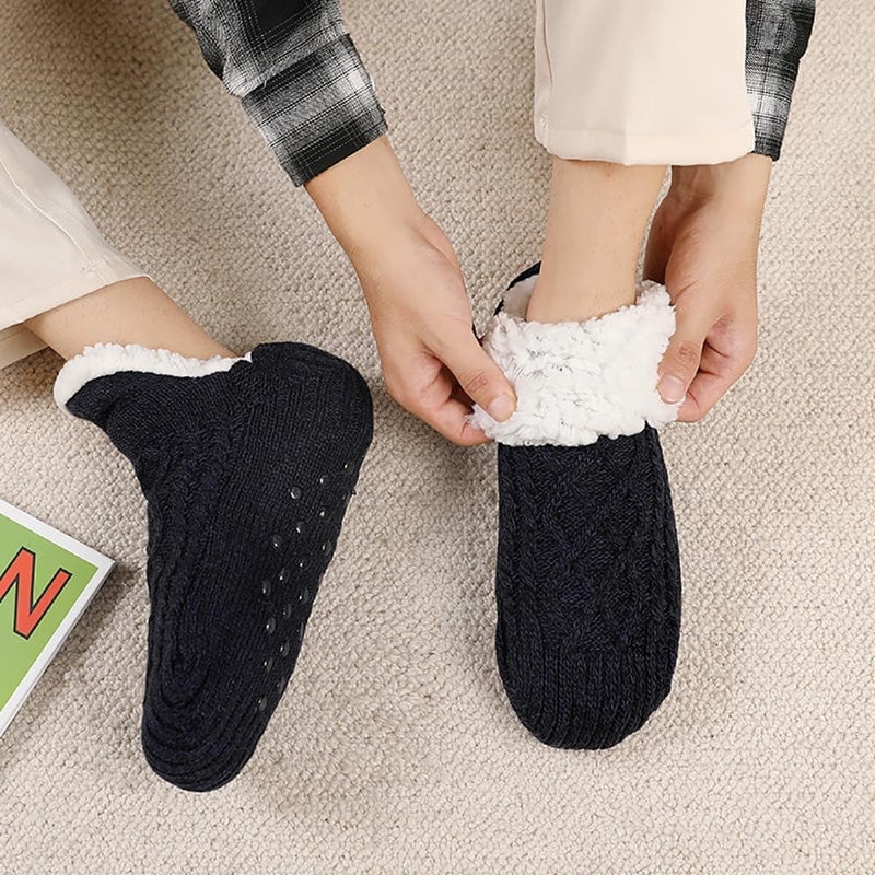Unisex plush warm home socks thick velvet lined non-slip indoor floor Socks red - Image 3