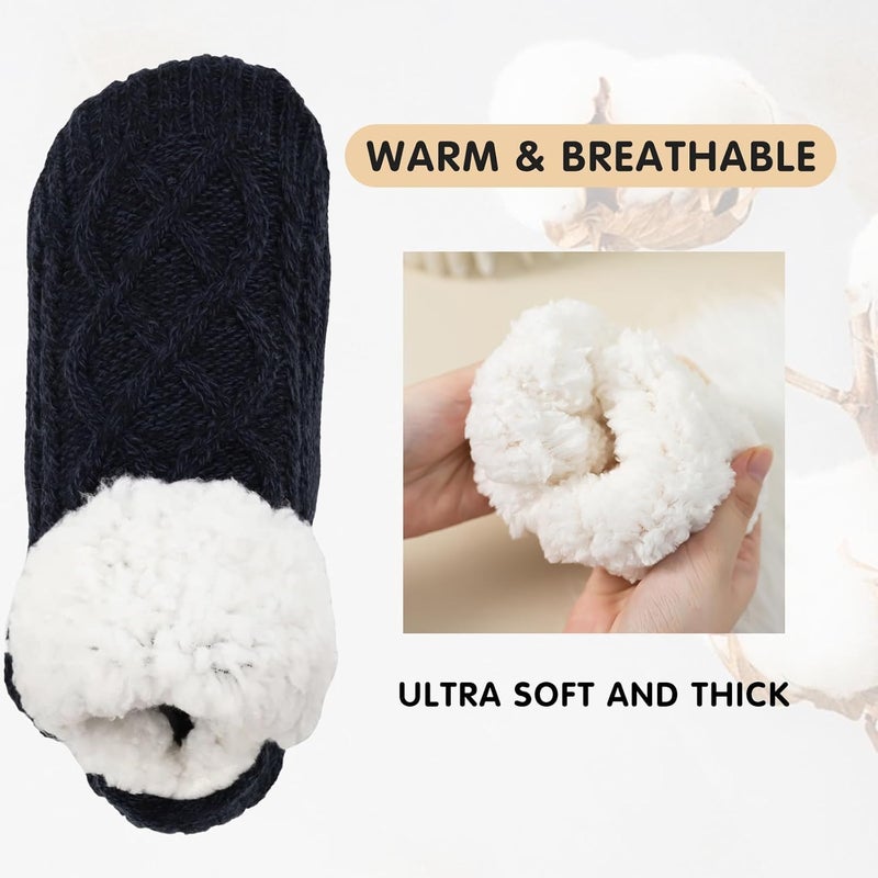 Unisex plush warm home socks thick velvet lined non-slip indoor floor Socks red - Image 5
