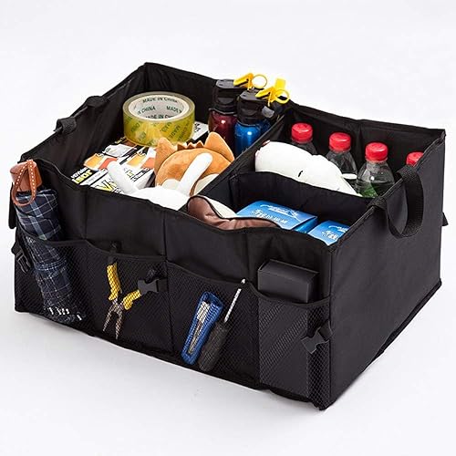 FEELING MALL 8 Compartments Automotive Collapsible Car Boot Organiser Shopping Tidy box Car trunk organizer folding car bag Travel basket storage bags trunk bag with Carry Handles for Essentials Tools - Image 1