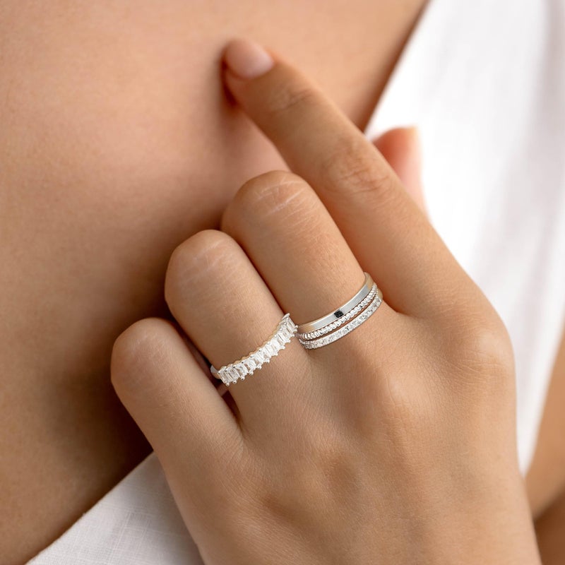 Diorra Silver Ring for Women, 4PCS Thin Sterling Silver Stackable Rings Set Cubic Zirconia Engagement Statement Wedding Bands for Women Size 5-10 - Image 3