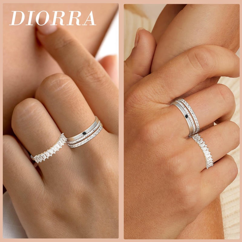 Diorra Silver Ring for Women, 4PCS Thin Sterling Silver Stackable Rings Set Cubic Zirconia Engagement Statement Wedding Bands for Women Size 5-10 - Image 2