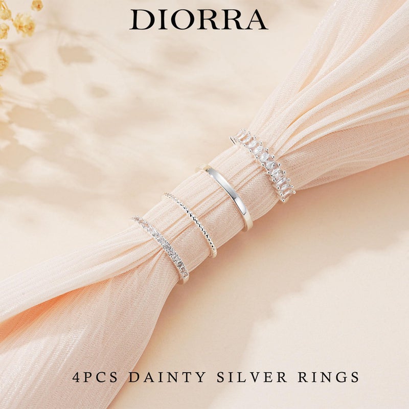 Diorra Silver Ring for Women, 4PCS Thin Sterling Silver Stackable Rings Set Cubic Zirconia Engagement Statement Wedding Bands for Women Size 5-10 - Image 4
