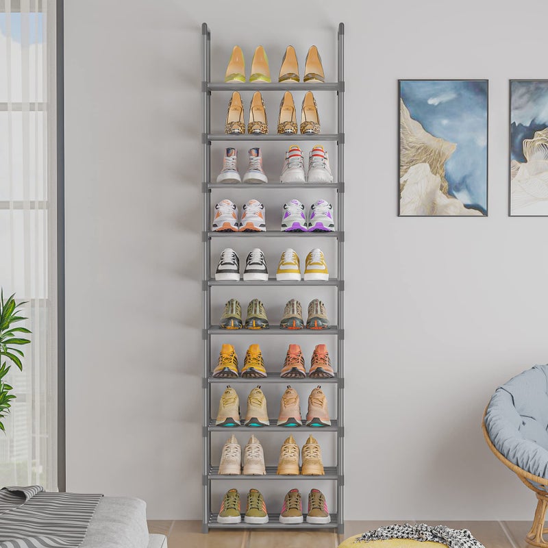 OYREL 10-Tier Metal Shoe Rack, Narrow Shoe Rack Organizer, Sturdy Shoe Shelf for Closets, Entryway, Bedroom, Garage - Silver - Image 2