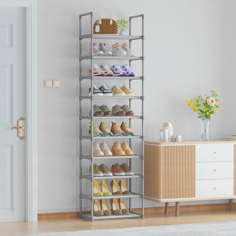 OYREL 10-Tier Metal Shoe Rack, Narrow Shoe Rack Organizer, Sturdy Shoe Shelf for Closets, Entryway, Bedroom, Garage - Silver - Image 4
