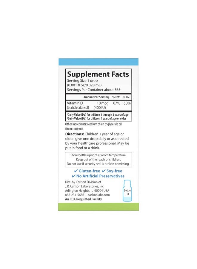 Carlson كارلسون - سوبر دايلي D3 للأطفال، قطرات فيتامين D للأطفال، 600 وحدة دولية (15 ميكروغرام) لكل قطرة، نباتي، قطرات فيتامين D سائلة للأطفال، بدون نكهة، 90 قطرة (2.54 مل) - Image 3