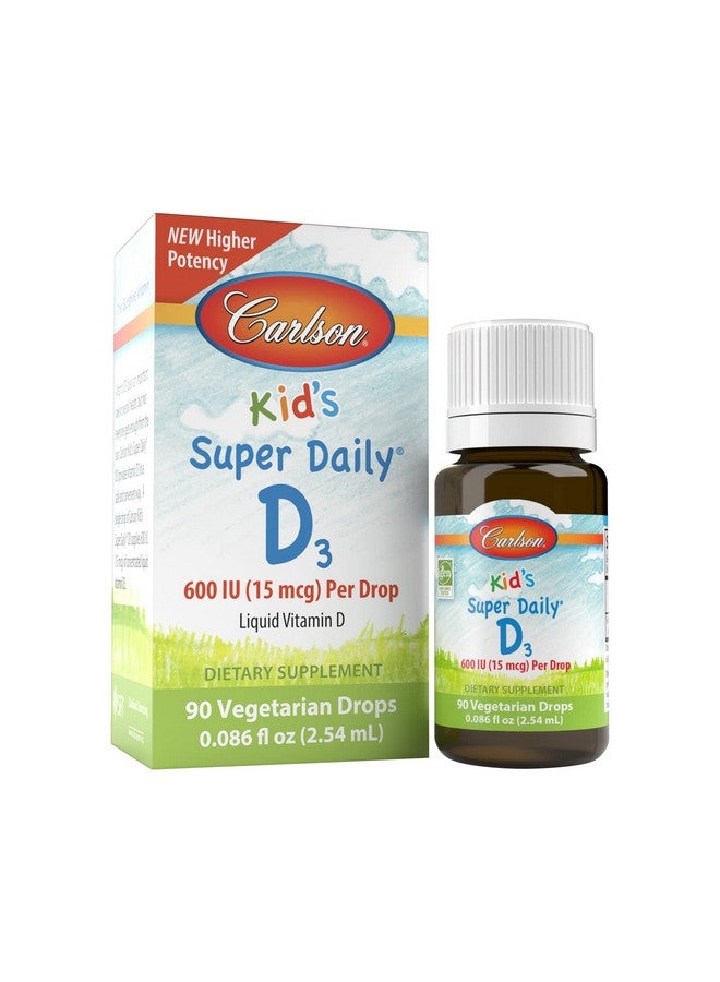 Carlson كارلسون - سوبر دايلي D3 للأطفال، قطرات فيتامين D للأطفال، 600 وحدة دولية (15 ميكروغرام) لكل قطرة، نباتي، قطرات فيتامين D سائلة للأطفال، بدون نكهة، 90 قطرة (2.54 مل) - Image 1