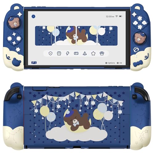 PlayVital Good Night Bear Dockable Case for Nintendo Switch 2 with Stand Split Design Silicone Joycon Grips PC Console Hard Shell 2 Joystick Caps Cute Protective Cover Bundle Midnight Blue - Image 1