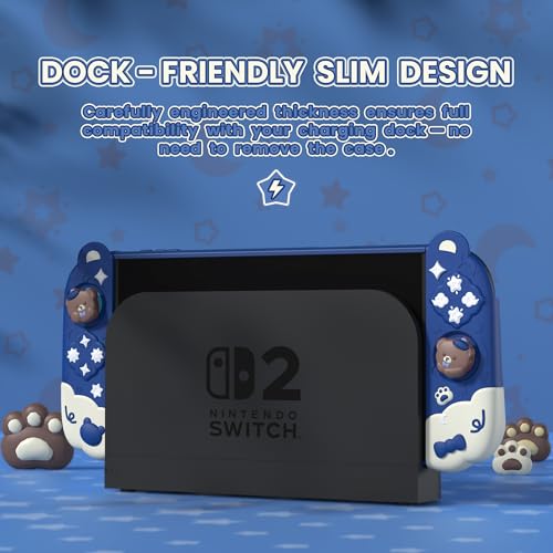 PlayVital Good Night Bear Dockable Case for Nintendo Switch 2 with Stand Split Design Silicone Joycon Grips PC Console Hard Shell 2 Joystick Caps Cute Protective Cover Bundle Midnight Blue - Image 3
