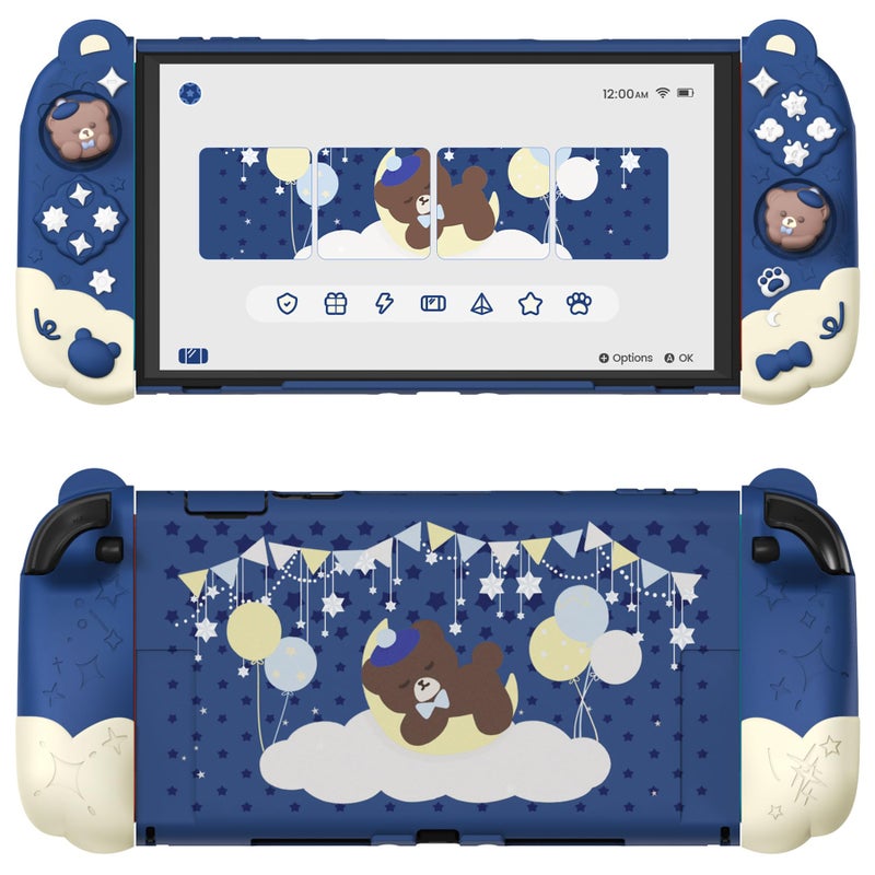 PlayVital Good Night Bear Dockable Case for Nintendo Switch 2 with Stand Split Design Silicone Joycon Grips PC Console Hard Shell 2 Joystick Caps Cute Protective Cover Bundle Midnight Blue - Image 2