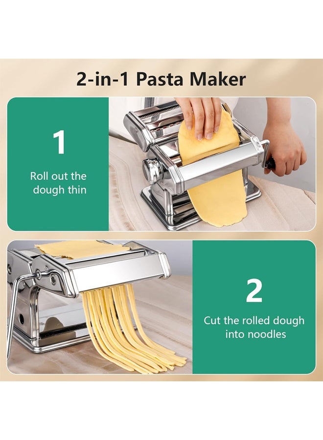 آلة صنع المكرونة الممتازة: أسطوانة 150 ملم مع قاطعة، 7 إعدادات سُمك قابلة للتعديل، شفرات مزدوجة قابلة للفصل، ذراع تدوير يدوي - معكرونة منزلية الصنع، معكرونة فيتوتشيني ولازانيا ورافيولي وفارفالي - Image 2