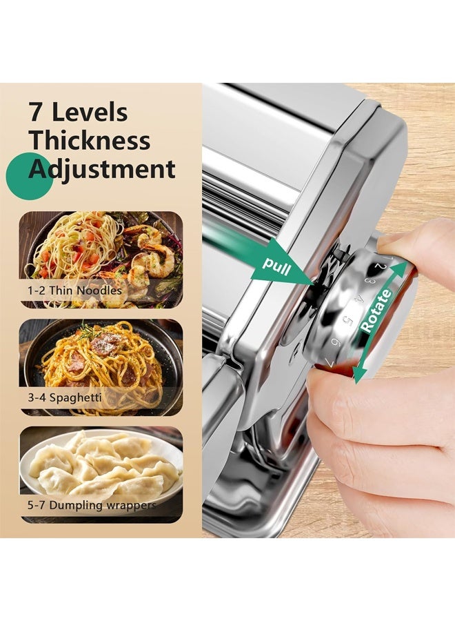 آلة صنع المكرونة الممتازة: أسطوانة 150 ملم مع قاطعة، 7 إعدادات سُمك قابلة للتعديل، شفرات مزدوجة قابلة للفصل، ذراع تدوير يدوي - معكرونة منزلية الصنع، معكرونة فيتوتشيني ولازانيا ورافيولي وفارفالي - Image 3