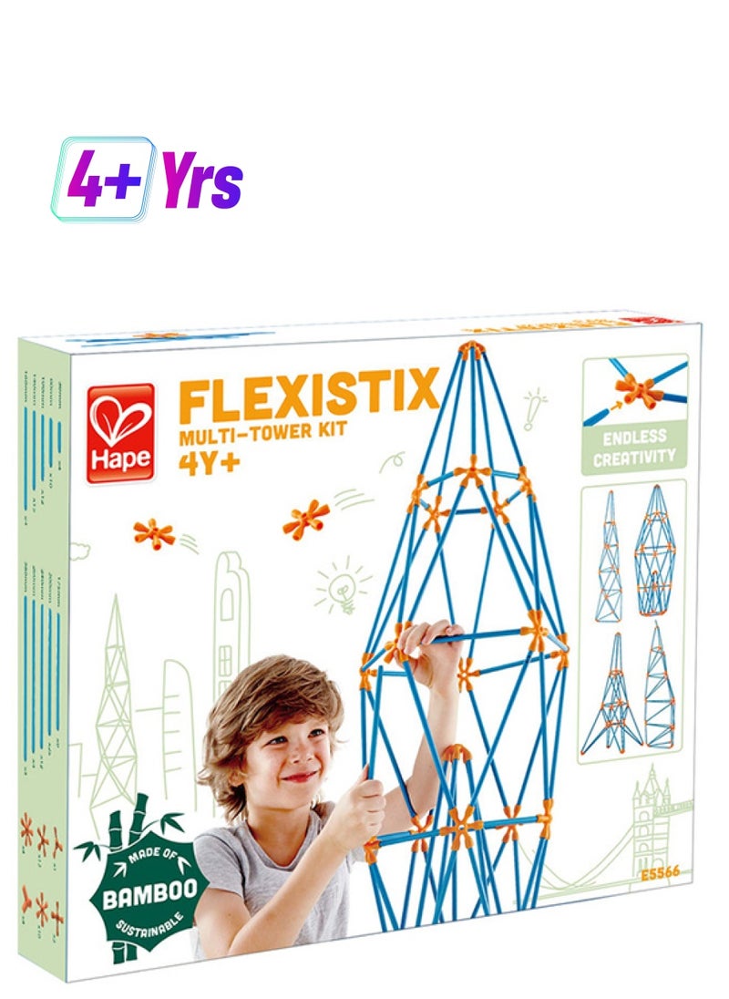 Hape Flexistix STEM Building Multi-Tower Kit, Featuring 132 Multi-Colored Bamboo Pieces  - Image 1