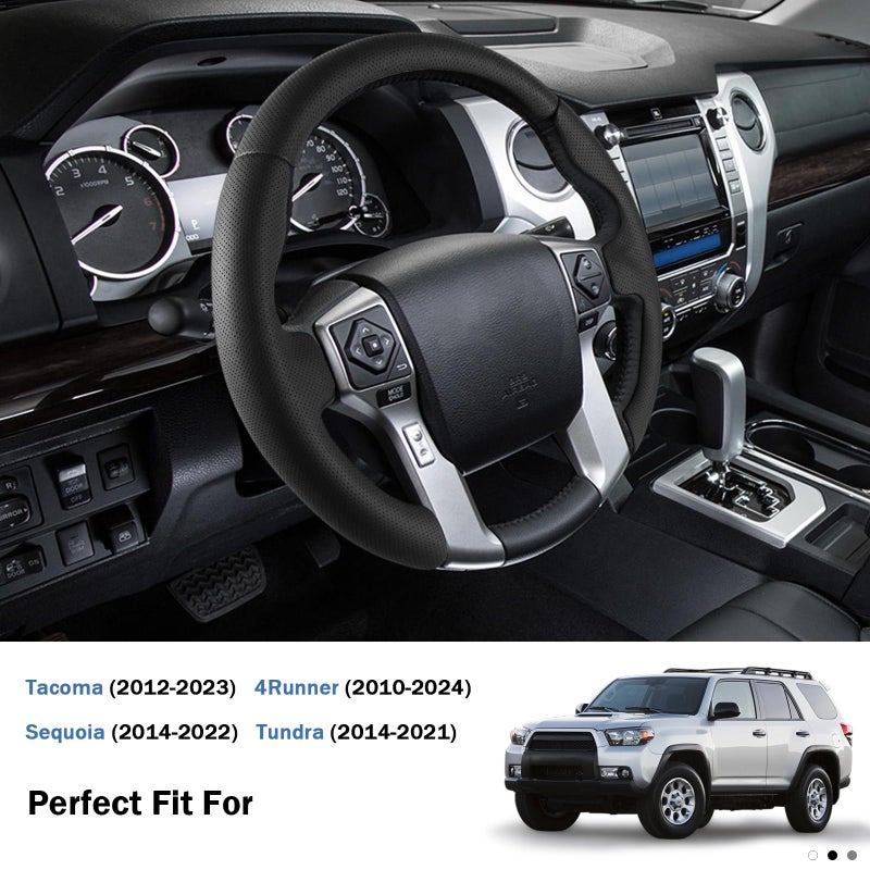 Aotoyou Fit for Tacoma(2012-2023) Steering Wheel Cover, Steering Wheel Cover for Toyota 4Runner(2010-2024) Tundra(2014-2021) Sequoia(2014-2022) Accessories (Perforated Black) - Image 3