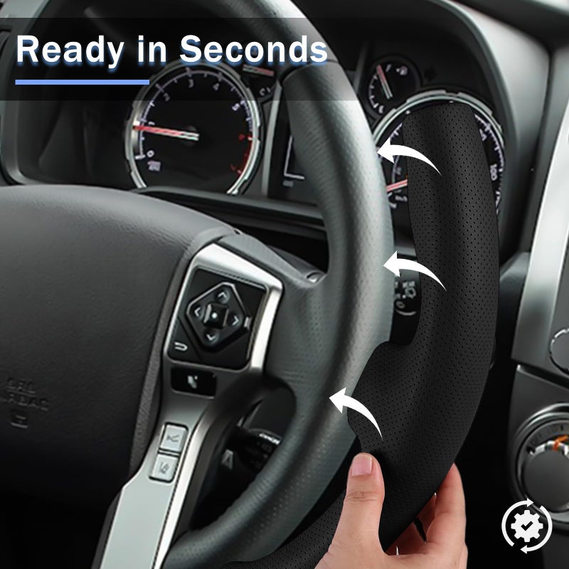 Aotoyou Fit for Tacoma(2012-2023) Steering Wheel Cover, Steering Wheel Cover for Toyota 4Runner(2010-2024) Tundra(2014-2021) Sequoia(2014-2022) Accessories (Perforated Black) - Image 5