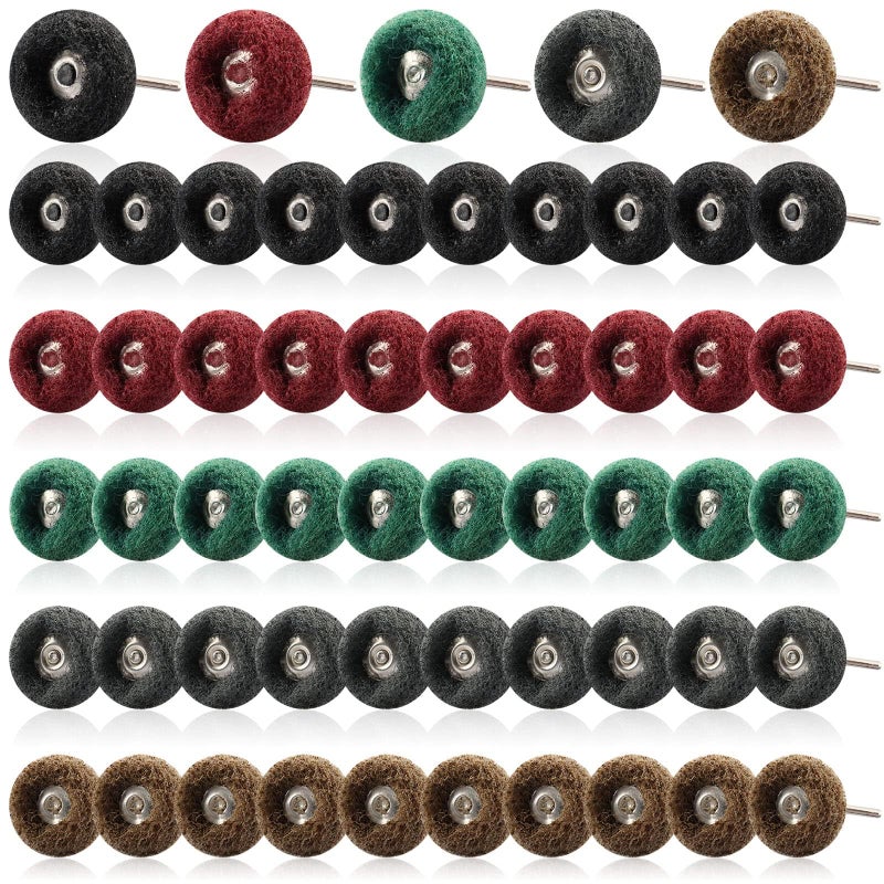 Rocaris 50 Pcs Abrasive Buffing Wheels, 1 inch Abrasive Buffing Polishing Wheels Burr for Rotary Tools-1/8(3mm) Shank, 120Grit, 180Grit, 320Grit, 400Grit, 600Grit - Image 1