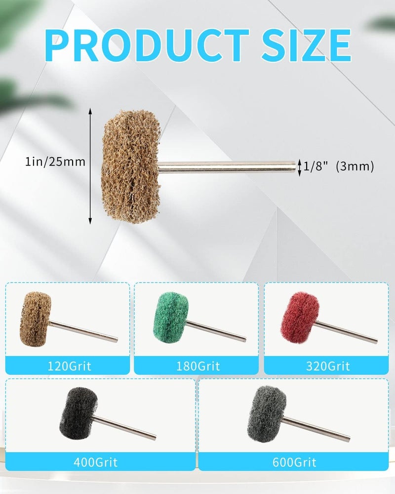 Rocaris 50 Pcs Abrasive Buffing Wheels, 1 inch Abrasive Buffing Polishing Wheels Burr for Rotary Tools-1/8(3mm) Shank, 120Grit, 180Grit, 320Grit, 400Grit, 600Grit - Image 2