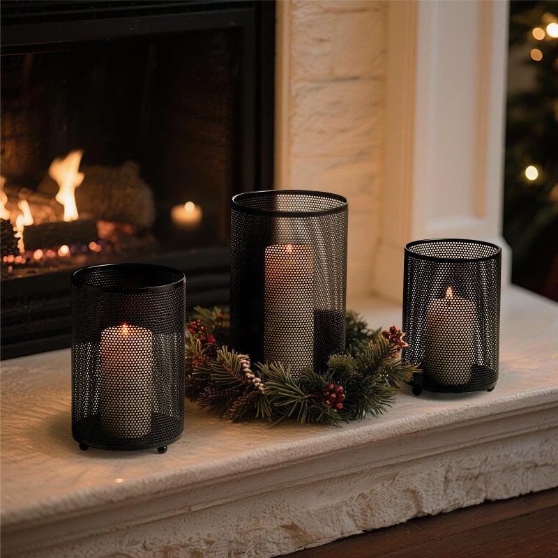 kolnlala Metal Candle Holders Set of 3, Decorative Tealight Candle Holder Sets, Candlestick for Pillar Vintage Style Perfect for Tabletop Centerpieces (Black, Dense Network) - Image 4