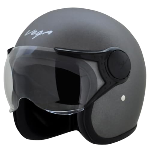 Vega Jet ISI DOT Certified Matt Finish Open Face Helmet for Men and Women with Clear Visor(Dull Anthracite, Size:L) - Image 1