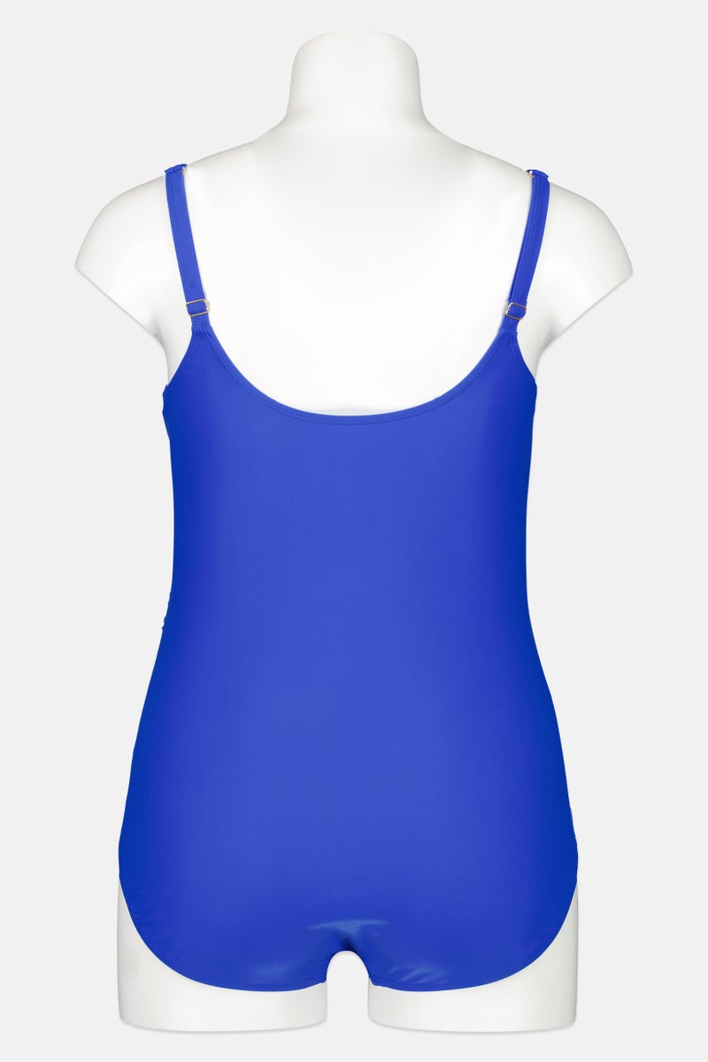 Caribbean Sand Women Plus Size Padded Plain One Piece Swimsuit, Royal Blue - Image 2