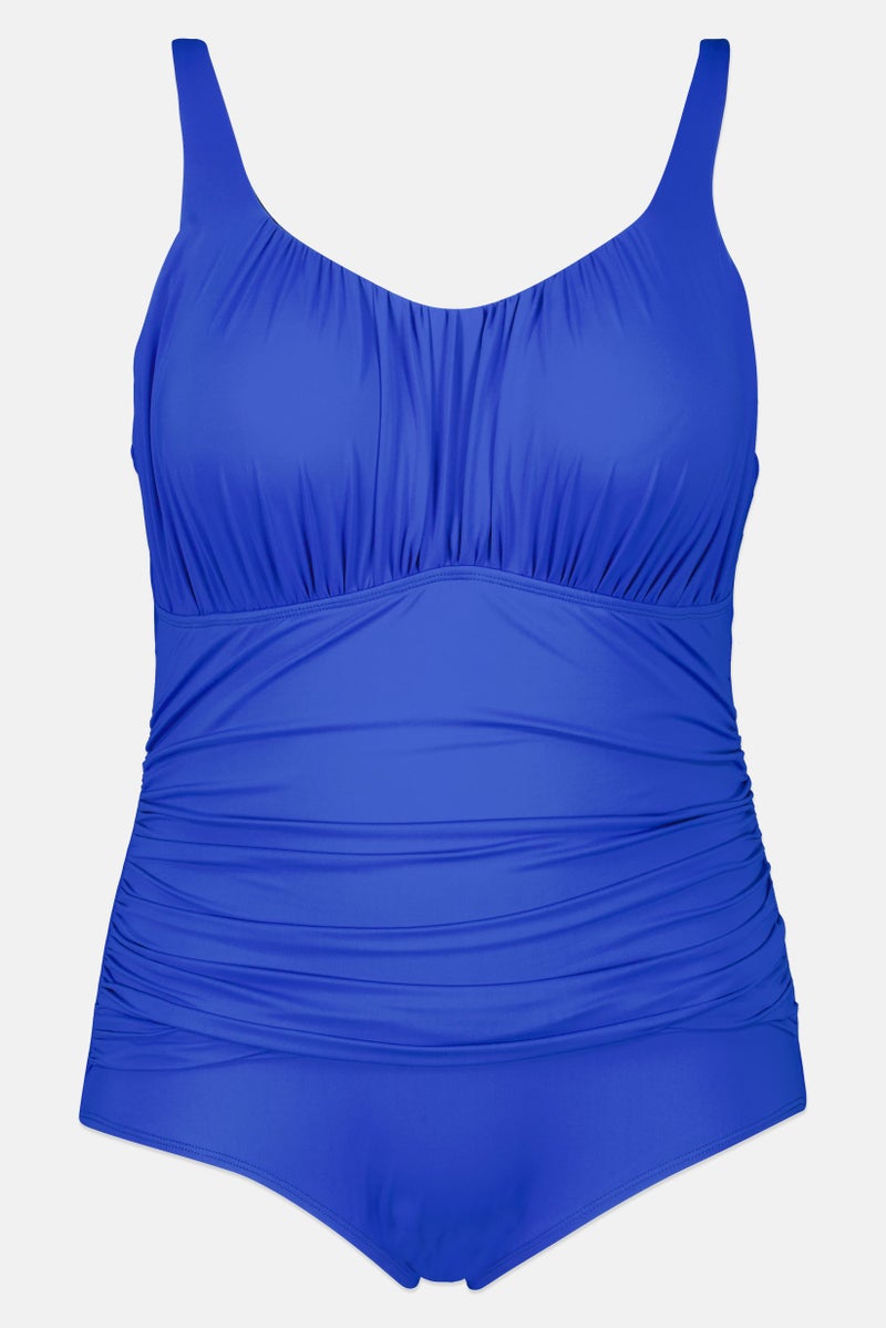 Caribbean Sand Women Plus Size Padded Plain One Piece Swimsuit, Royal Blue - Image 1