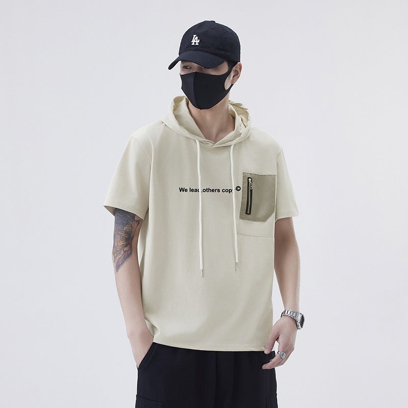 Breathable Anti-Wrinkle Hooded American Retro Shirt Men'S Trendyy Men'S Short-Sleeved Youth Lapel T-Shirt Men - Image 3