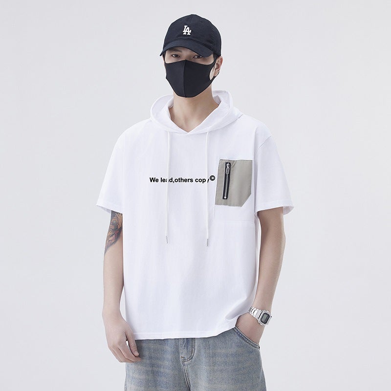 Breathable Anti-Wrinkle Hooded American Retro Shirt Men'S Trendyy Men'S Short-Sleeved Youth Lapel T-Shirt Men - Image 5