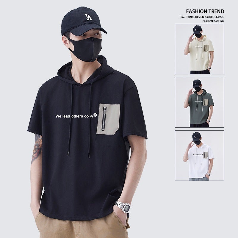 Breathable Anti-Wrinkle Hooded American Retro Shirt Men'S Trendyy Men'S Short-Sleeved Youth Lapel T-Shirt Men - Image 2