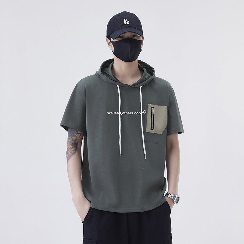 Breathable Anti-Wrinkle Hooded American Retro Shirt Men'S Trendyy Men'S Short-Sleeved Youth Lapel T-Shirt Men - Image 4