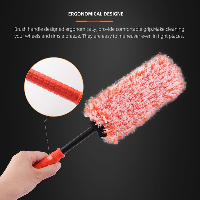 SPTA Microfibre Rim Brush Set - 2 Pcs Wheel Cleaner Brushes with Extra Covers - Image 3