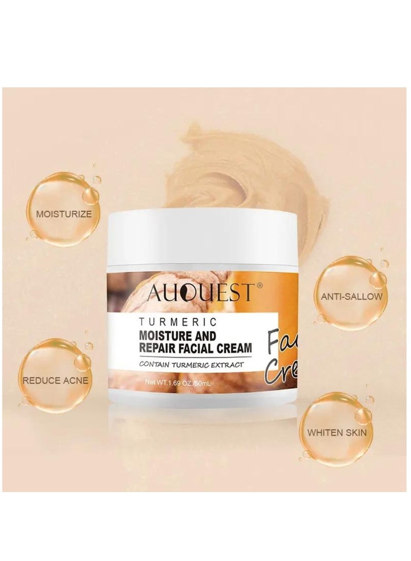 AuQuest Turmeric Moisturize & Repair Face Cream 50ml Organic Turmeric Moisturizer Face Cream Dark Spot Corrector Acne Treatment Pore Minimizer Cream for All Skin Types  - Image 4