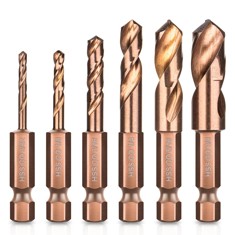 Matework M35 Cobalt Stubby Drill Bits, Matework 6PCS Short Drill Bits for Metal with 1/4" Hex Shank, Sizes 3/32"-1/8"-3/16"-1/4"-5/16"-3/8" Cobalt Drill Bit Set for Hardened Steel Carbide Wood Plastic - Image 1