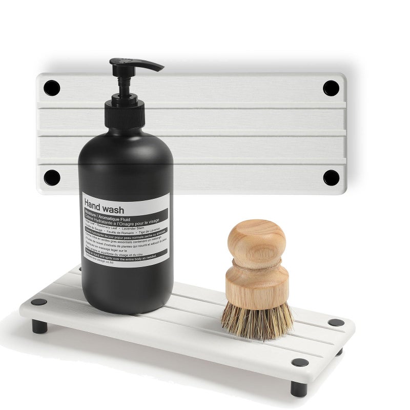 Razborci 2 Pack Fast Drying Water Absorbing Diatomite Stone Mat Tray for Kitchen & Bathroom Counter - Instant Dry Sink Caddy Organizer - Vanity Holder for Soap and Sponge - White 10" x 4" - Image 1