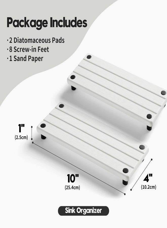 Razborci 2 Pack Fast Drying Water Absorbing Diatomite Stone Mat Tray for Kitchen & Bathroom Counter - Instant Dry Sink Caddy Organizer - Vanity Holder for Soap and Sponge - White 10" x 4" - Image 2