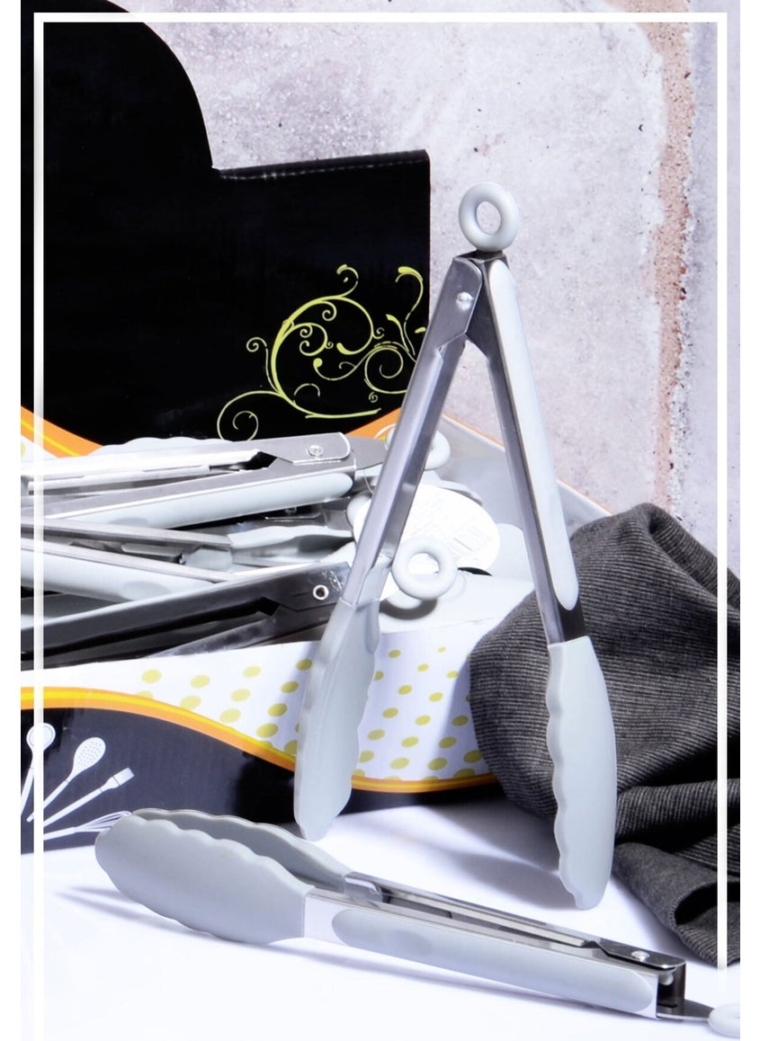 Hazarpazar Silicone Tongs with Metal Handle and Lock System - Smoked 