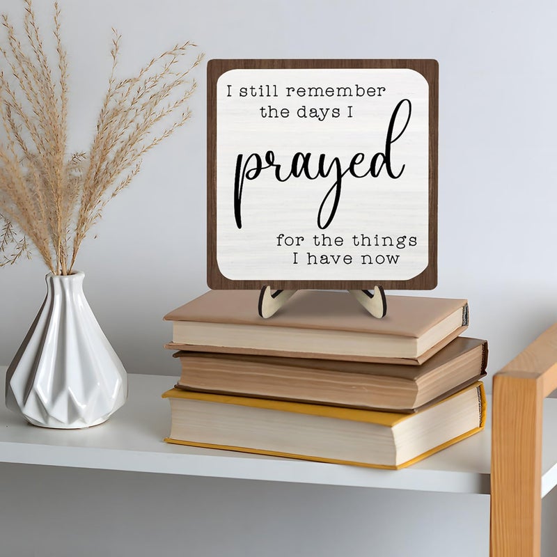 DMADNF I Still Remember the Days I Prayed Wooden Sign, Christian Sign Home Decor Wooden Plaque for Rustic Home Farmhouse Office Living Room Desk Shelf Decor (White&Brown, 5.9x5.9inches) - Image 4