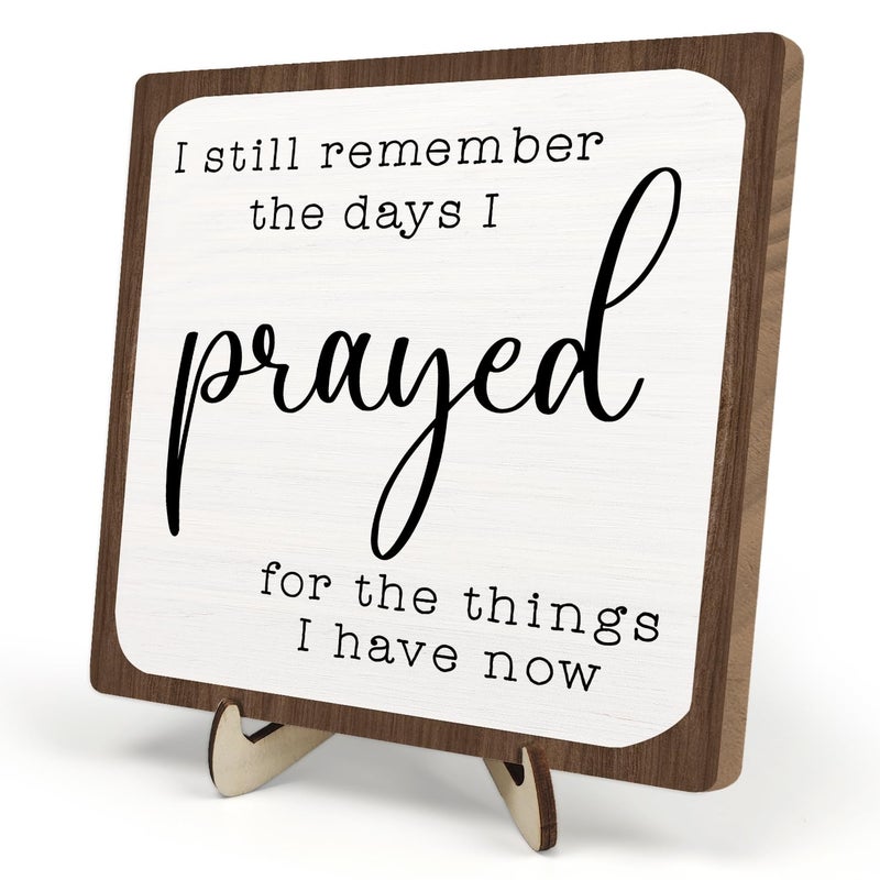 DMADNF I Still Remember the Days I Prayed Wooden Sign, Christian Sign Home Decor Wooden Plaque for Rustic Home Farmhouse Office Living Room Desk Shelf Decor (White&Brown, 5.9x5.9inches) - Image 1