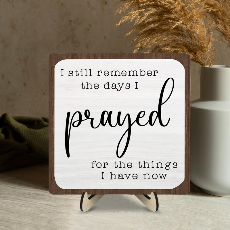 DMADNF I Still Remember the Days I Prayed Wooden Sign, Christian Sign Home Decor Wooden Plaque for Rustic Home Farmhouse Office Living Room Desk Shelf Decor (White&Brown, 5.9x5.9inches) - Image 5