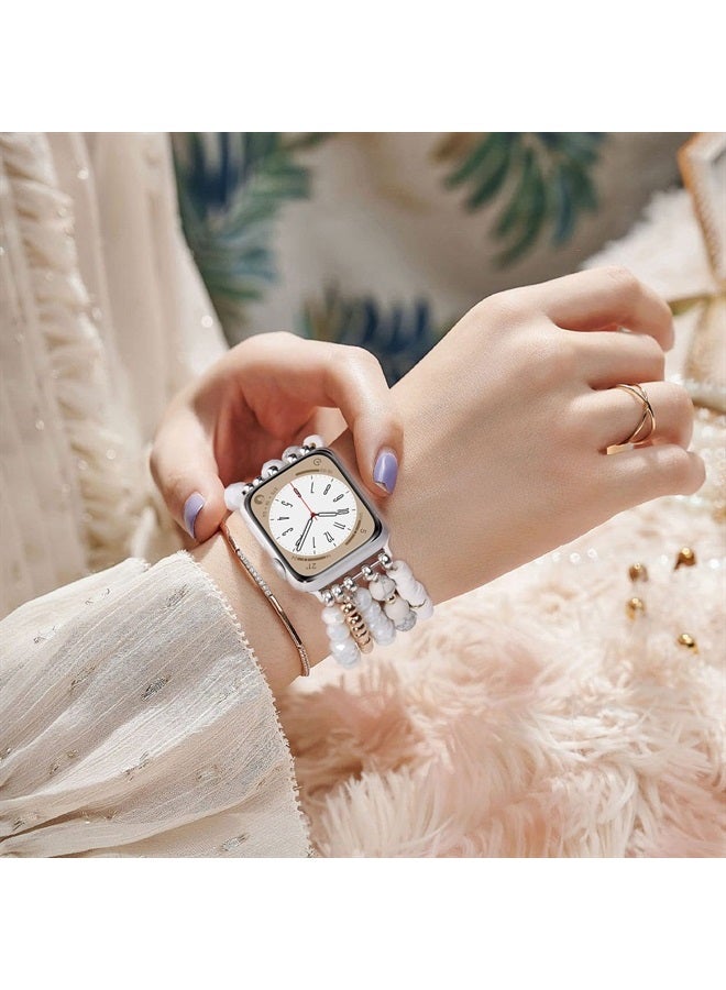 Beaded Boho Bracelet Compatible for Apple Watch Band 42mm/44mm/45mm Series 8 7 SE 6/5/4 Women Fashion Cute Handmade Crystal Beads Stretchy Watch Strap for iWatch Bands Series 3/2/1 Replacement