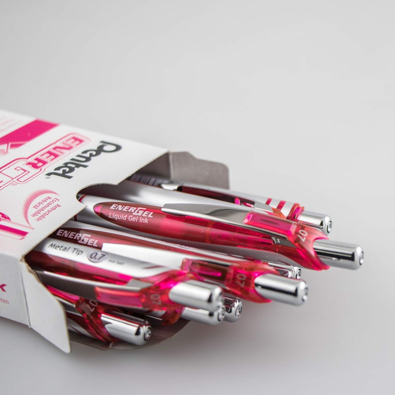 Pentel EnerGel Deluxe RTX Retractable Liquid Gel Pen, Medium Line, Metal Tip, Pink Ink, Box of 12 (BL77-P) - Image 2