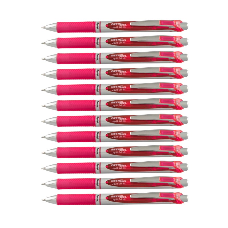 Pentel EnerGel Deluxe RTX Retractable Liquid Gel Pen, Medium Line, Metal Tip, Pink Ink, Box of 12 (BL77-P) - Image 1