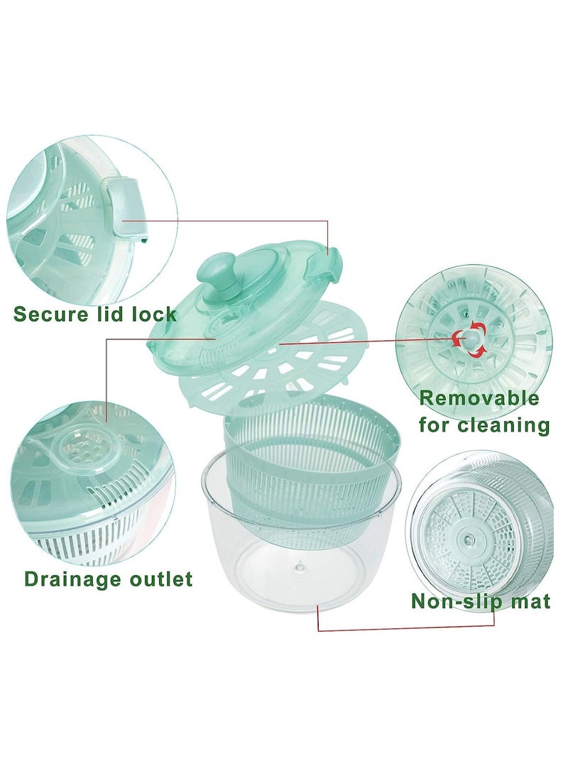 Arabest - Salad Spinner Large Lettuce Dryer Spinner Quick Dry Design BPA Free Fruit Dehydrator with Bowl, Non-Slip Mat and Safety Lid Lock (Blue) - Image 1