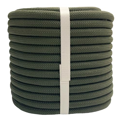YUZENET Braided Polyester Arborist Rope (3/8 inch X 150 feet) High Strength Bull Rope for Tree Work Truck Securing Camping Swing, ArmyGreen - Image 1