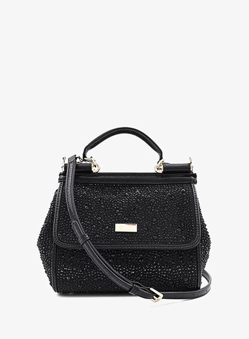 Cuple Black Cuple Textured Zip Shoulder Bag for Women | Best Price UAE