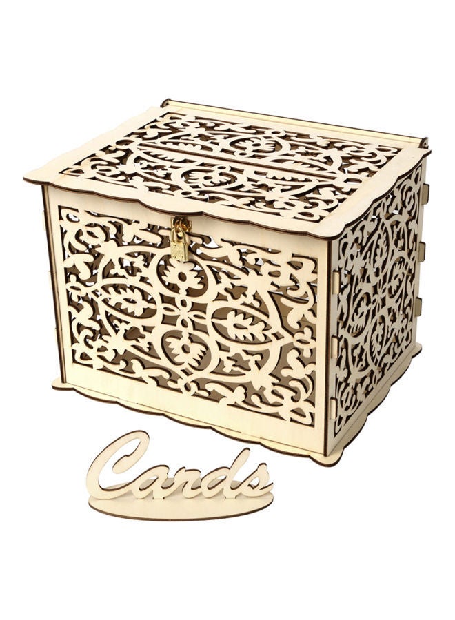 NIBEMINENT 3-Piece Wood Decorative Card Box With Lock And Sign Set 32.8x26.3x4.0centimeter - Image 1