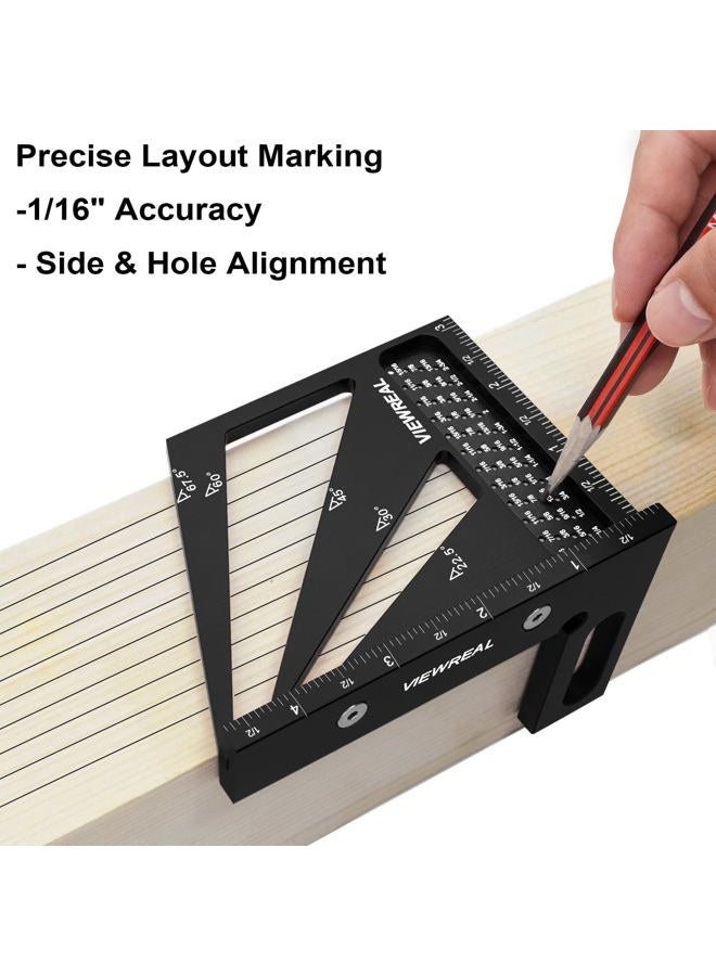 ViewReal Multi-Angle Measuring Ruler,3D Woodworking Square, 22.5-90 Degree Aluminum Alloy Protractor for Precision Carpentry, Engineering & DIY Projects, Laser Etched, Durable, Portable - Black - Image 3