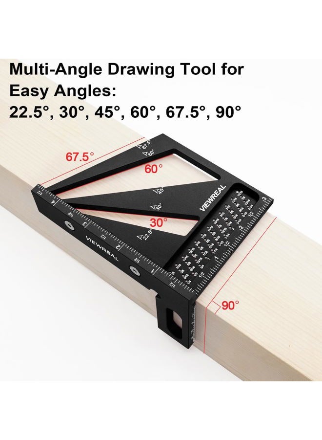 ViewReal Multi-Angle Measuring Ruler,3D Woodworking Square, 22.5-90 Degree Aluminum Alloy Protractor for Precision Carpentry, Engineering & DIY Projects, Laser Etched, Durable, Portable - Black - Image 4