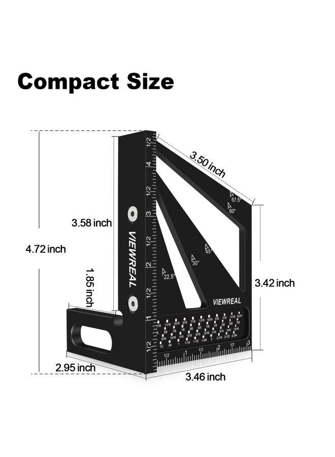 ViewReal Multi-Angle Measuring Ruler,3D Woodworking Square, 22.5-90 Degree Aluminum Alloy Protractor for Precision Carpentry, Engineering & DIY Projects, Laser Etched, Durable, Portable - Black - Image 2