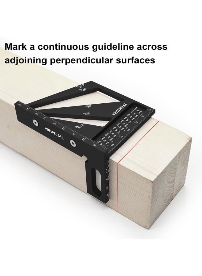 ViewReal Multi-Angle Measuring Ruler,3D Woodworking Square, 22.5-90 Degree Aluminum Alloy Protractor for Precision Carpentry, Engineering & DIY Projects, Laser Etched, Durable, Portable - Black - Image 5