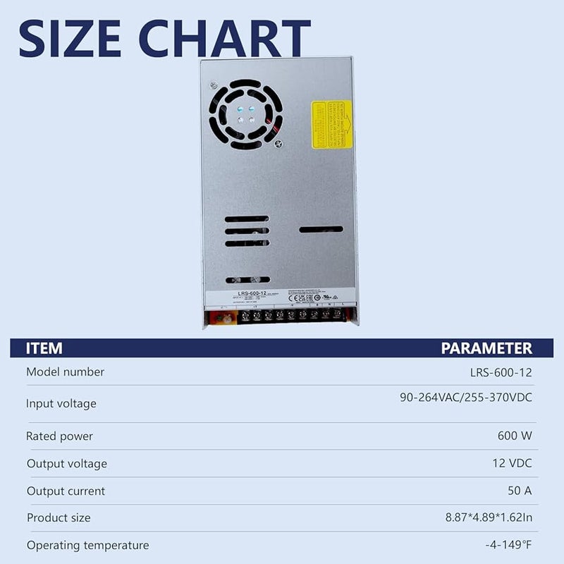 DYSGLOBAL LRS 600W AC DC Power Supply 12V 50A Single Output for Industrial Automation - Image 4